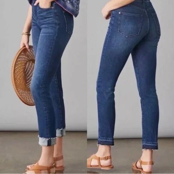 Anthropologie Pilcro Script Jeans Size 30 Distressed Hem Dark Wash Denim Stretch - Picture 1 of 8